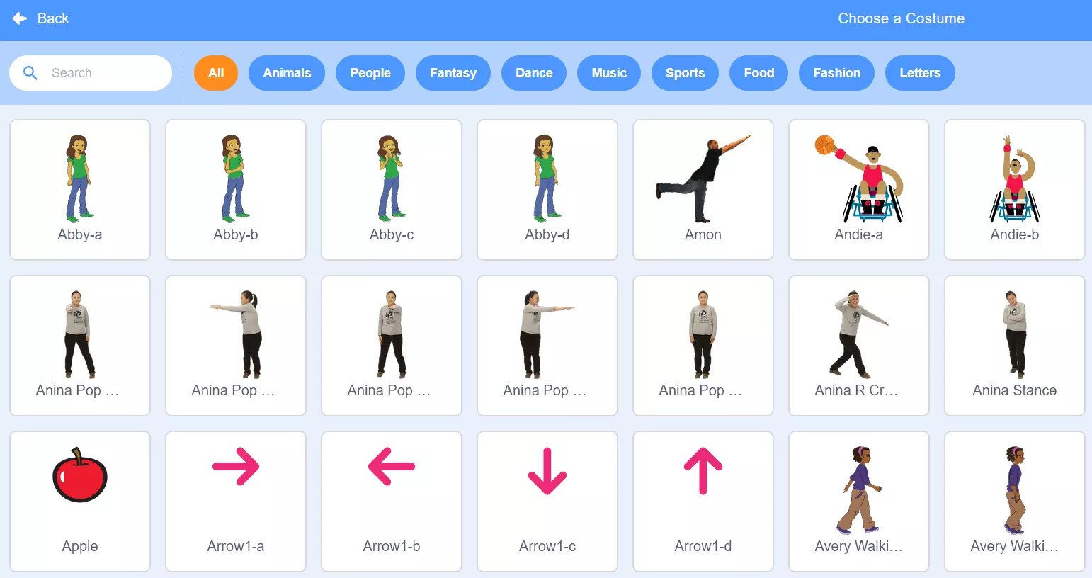 Scratch: menú para elegir los disfraces