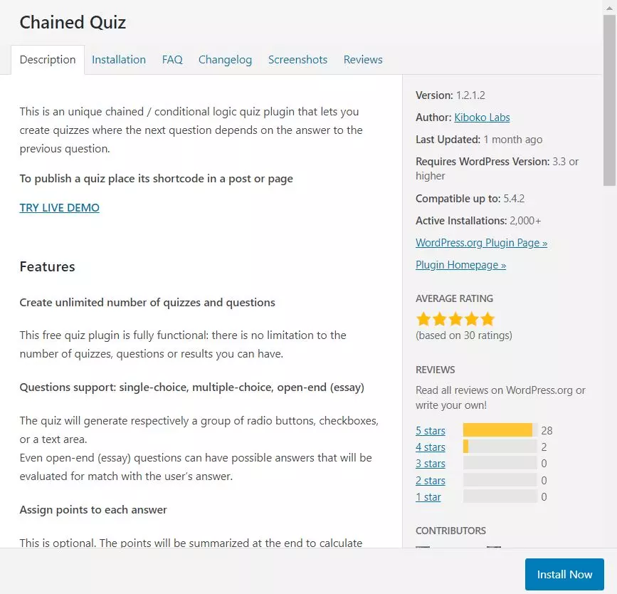 el quiz plugin para WordPress Chained Quiz