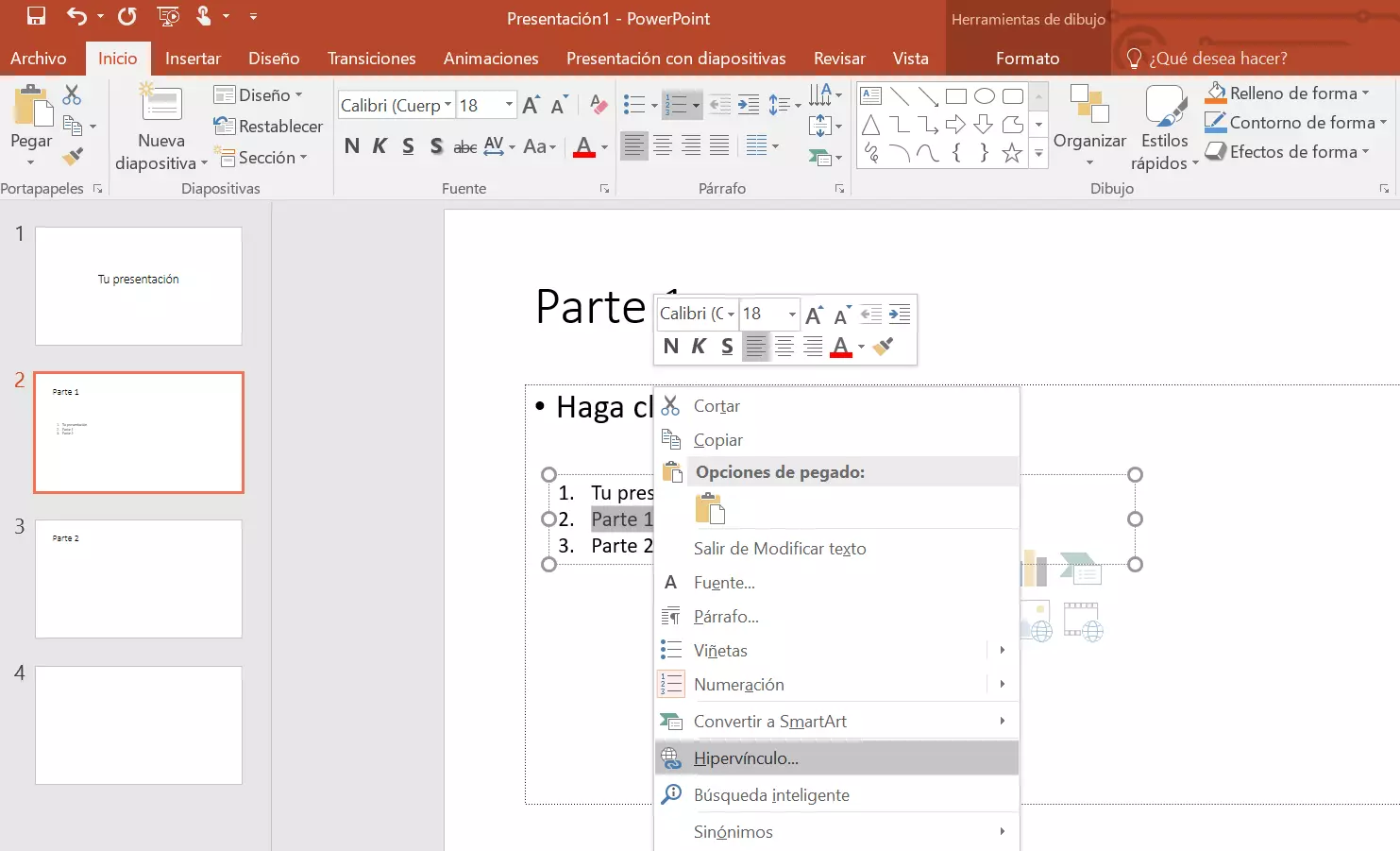 Vincular la tabla de contenido de PowerPoint: crear hipervínculo