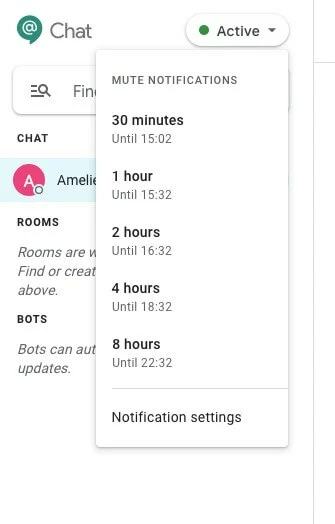 Ajustes de notificación de Google Chat