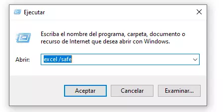 Ventana a través de la que se inicia Excel en Modo seguro