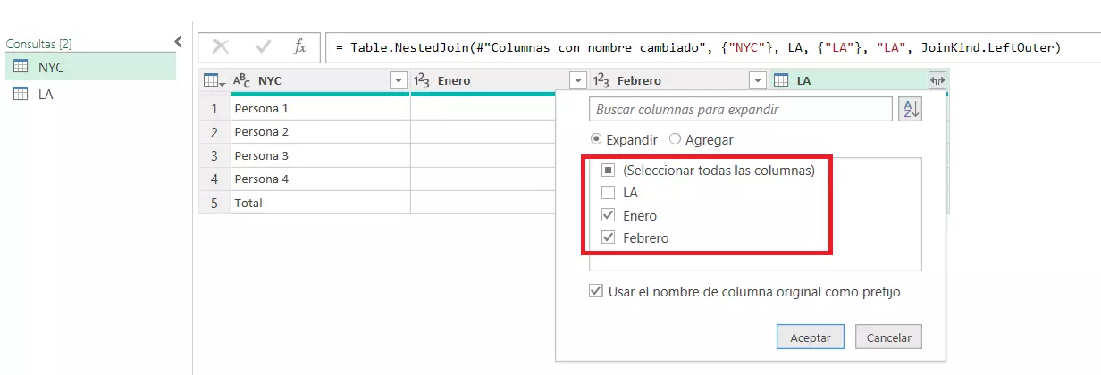 Quitar la marca a las columnas coincidentes