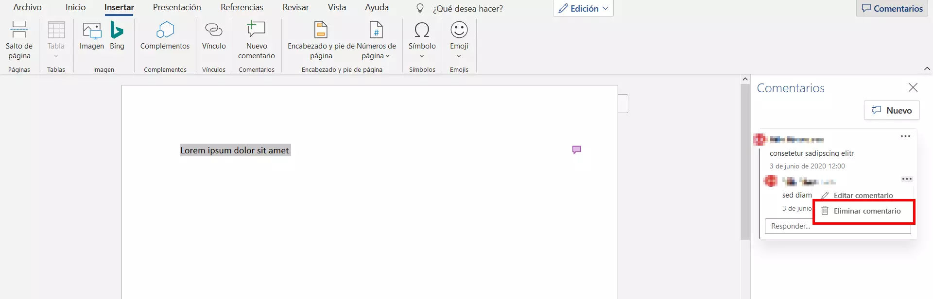 Eliminar un comentario insertado en Word