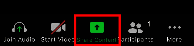 Aplicación Zoom con la función de compartir contenidos durante la conferencia