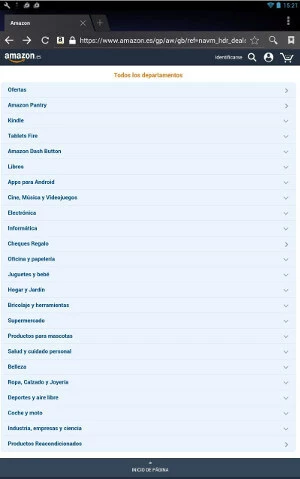 Screenshot de la tienda online móvil de amazon.es