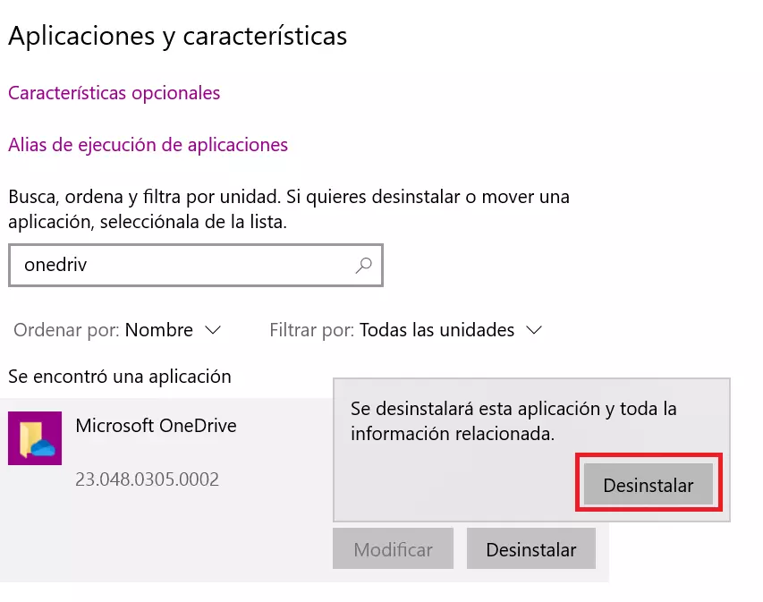 Puedes desinstalar OneDrive desde el menú de configuración de Windows