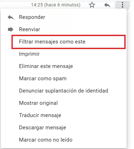 Menú contextual de Gmail