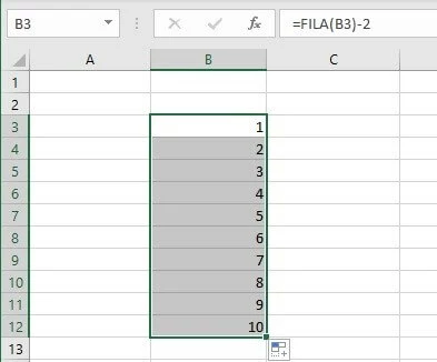 Numeración automática con la función FILA