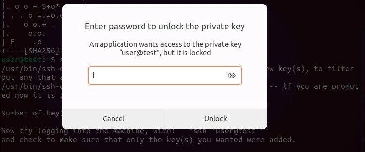 SSH key en Ubuntu: escribe la la frase de contraseña