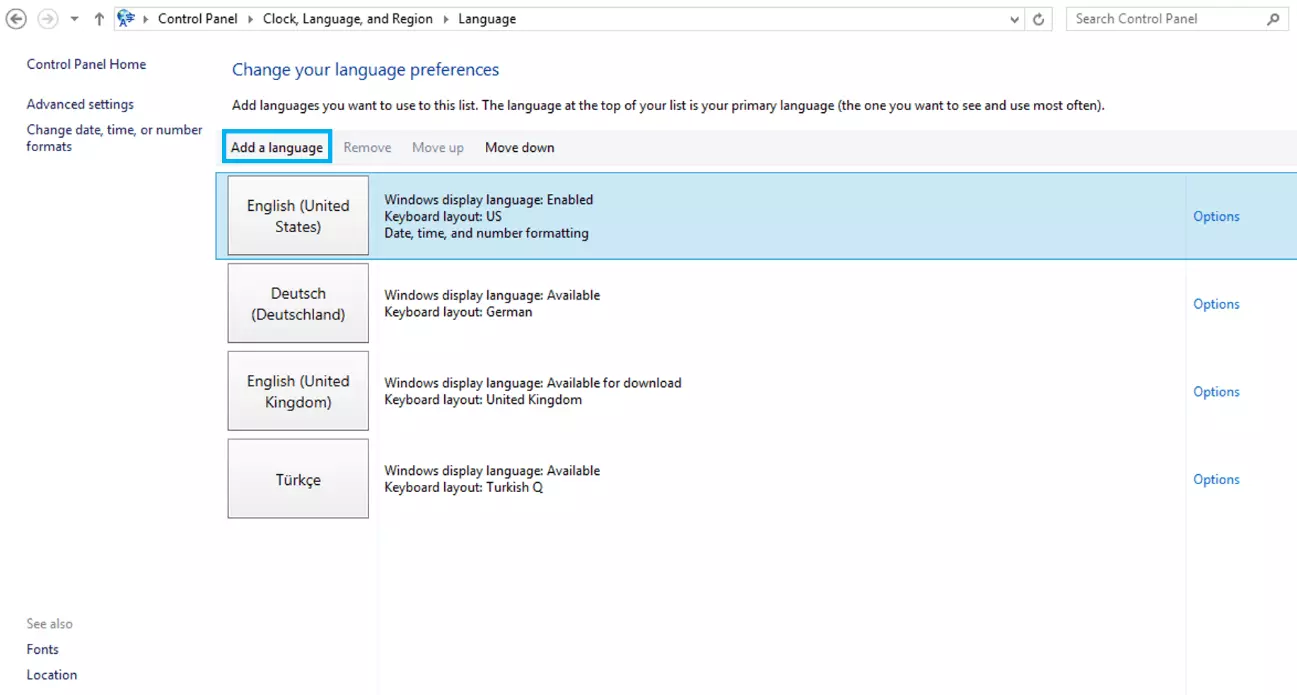 Añadir idioma y cambiar la configuración de idioma