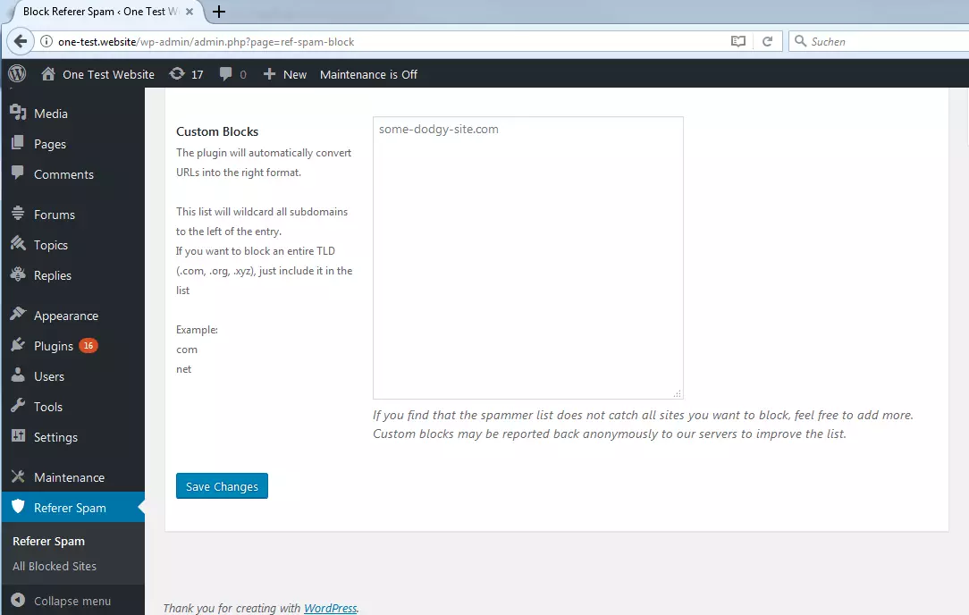 Configuración del plugin en el backend de WordPress