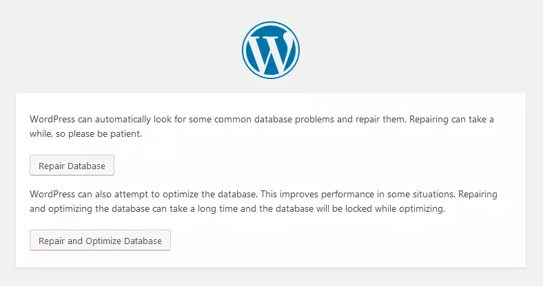 La herramienta de reparación de la base de datos de WordPress en el navegador