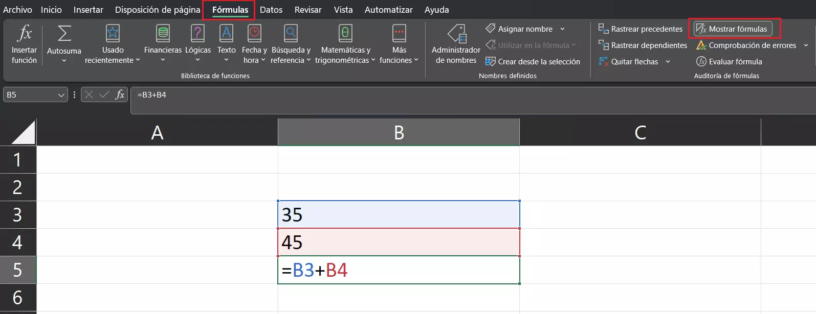 Excel: mostrar fórmulas