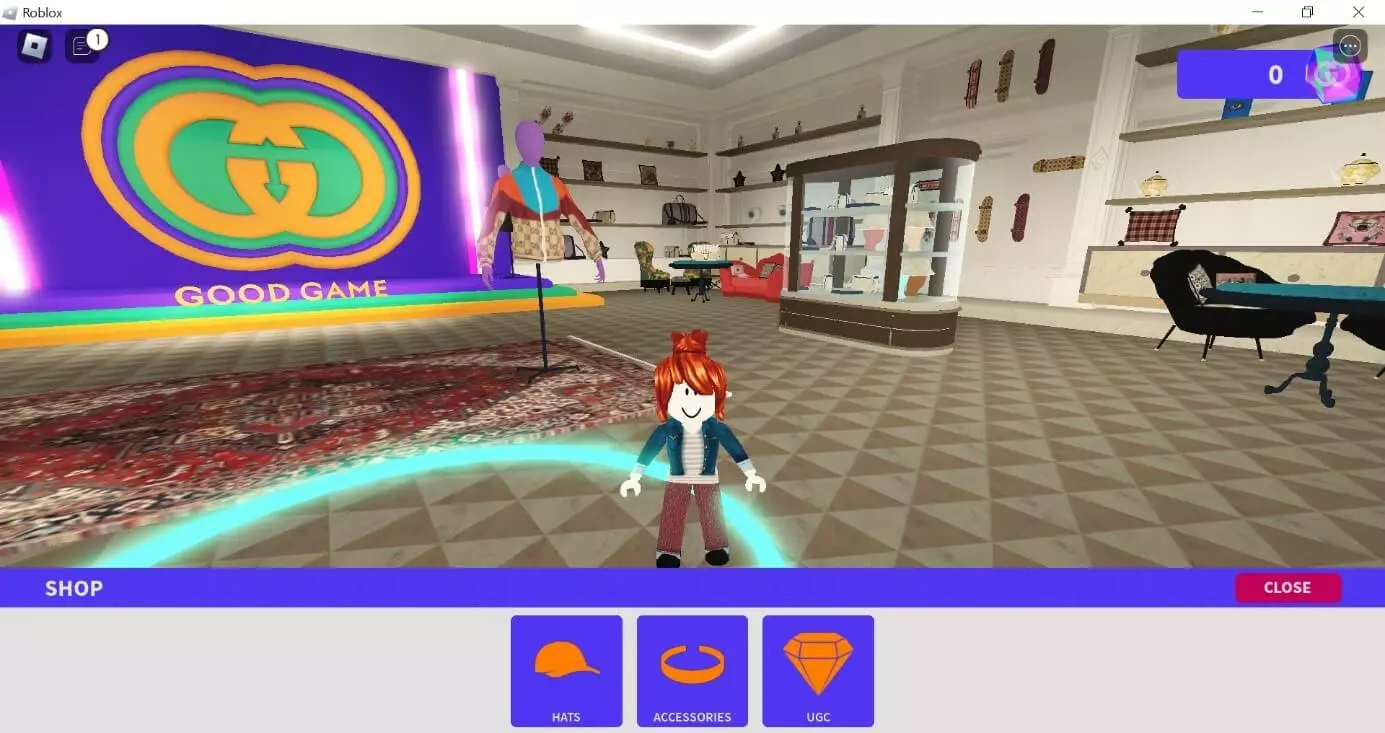 Captura de pantalla de la tienda Gucci en Roblox