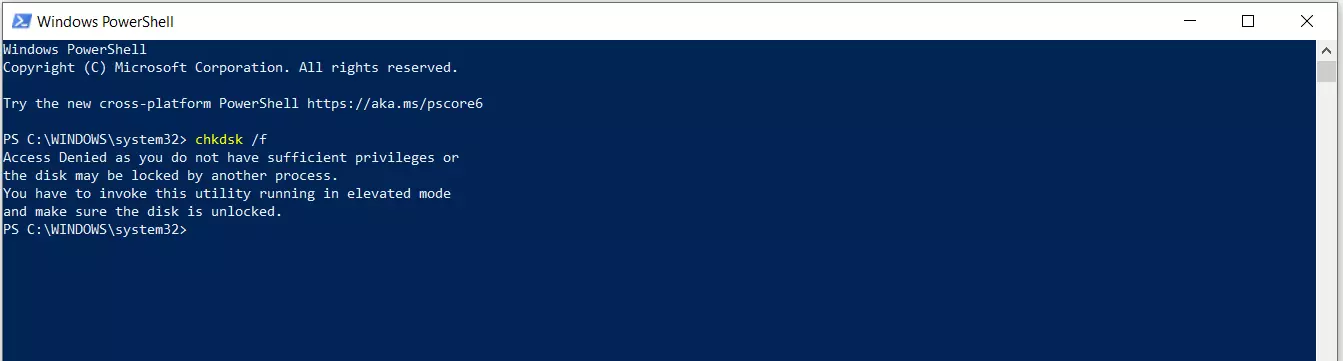 chkdsk en PowerShell de Windows