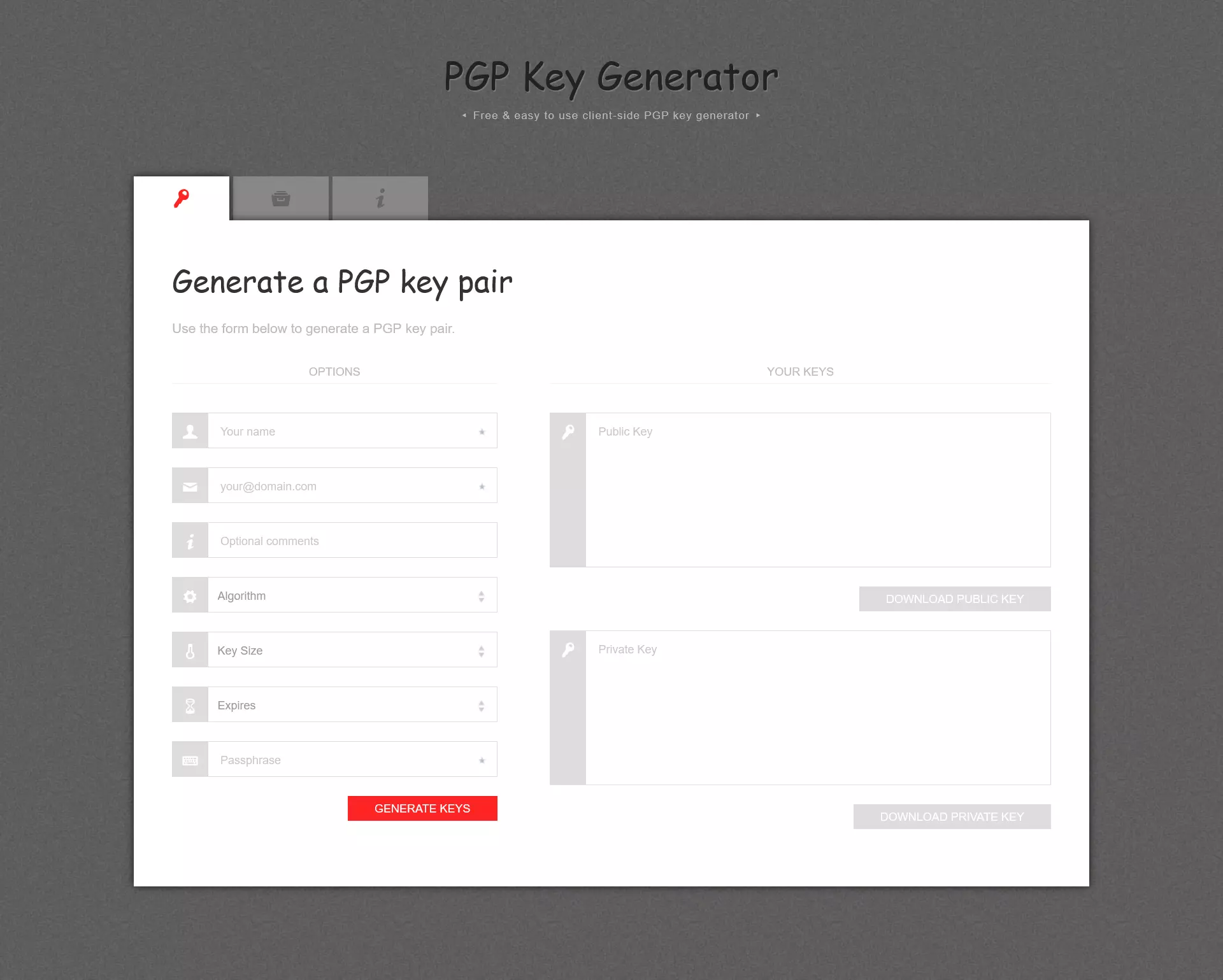 Webtool para generar claves PGP: PGP Key Generator