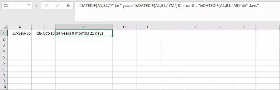 Concatenación de varias funciones SIFECHA en Excel