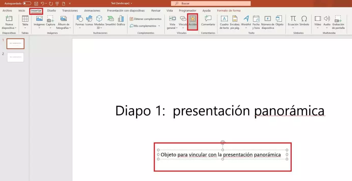 Botón de “Acciónˮ dentro del menú de la pestaña “Añadirˮ