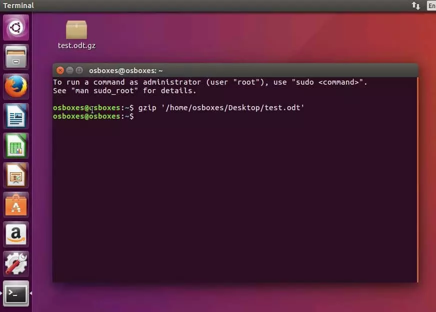 Terminal de Ubuntu: compresión de un archivo con gzip