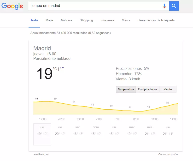 Respuestas rápidas: el servicio meteorológico de Google