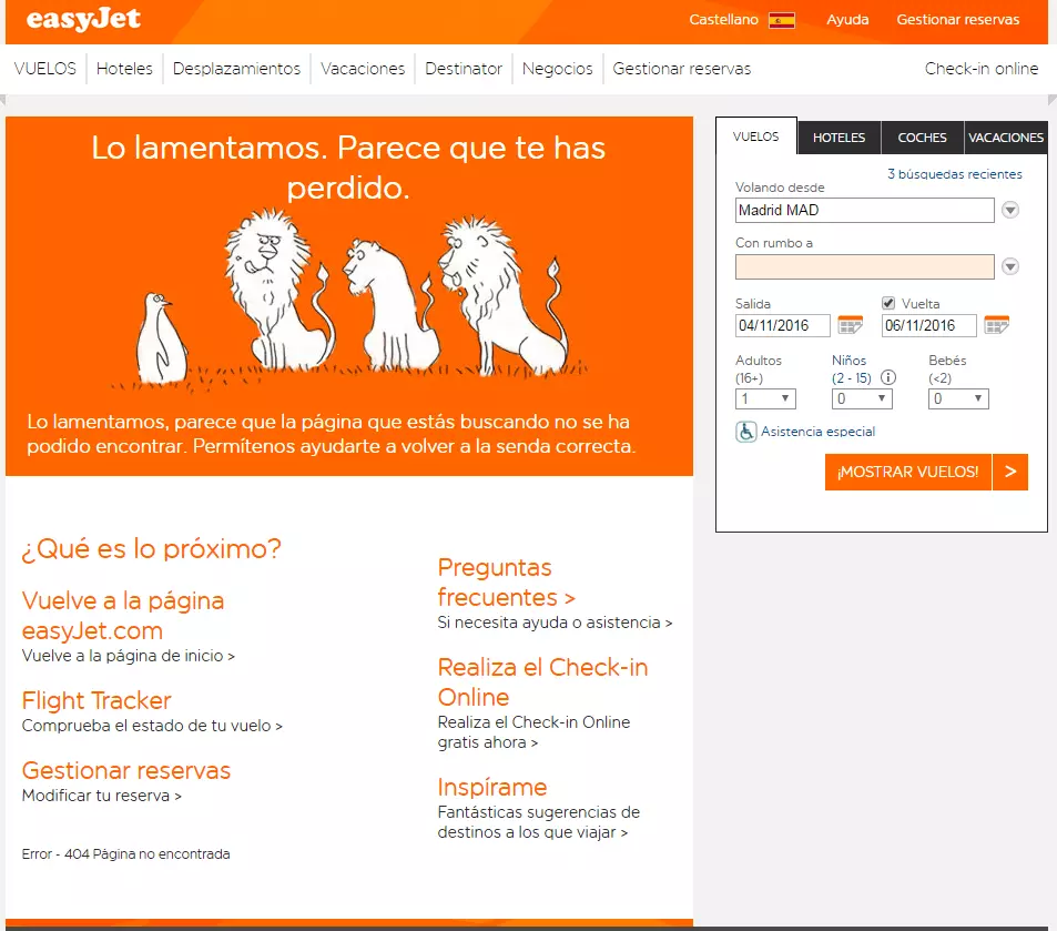 Mensaje 404 de Easyjet