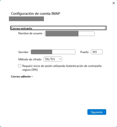 Configuración de cuenta IMAP