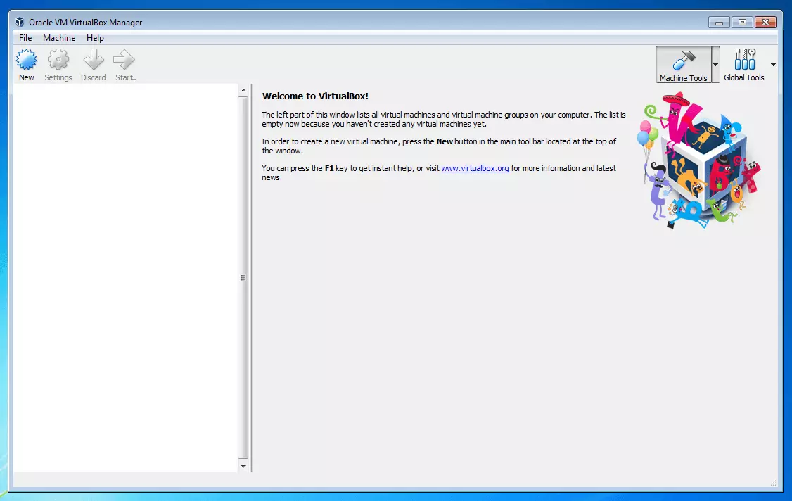 Oracle VM VirtualBox Manager: pantalla de inicio