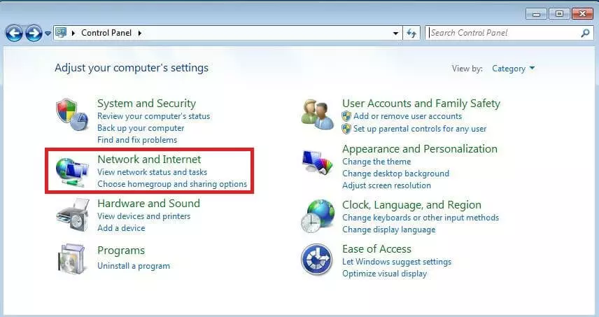 Panel de control en sistemas Windows 7