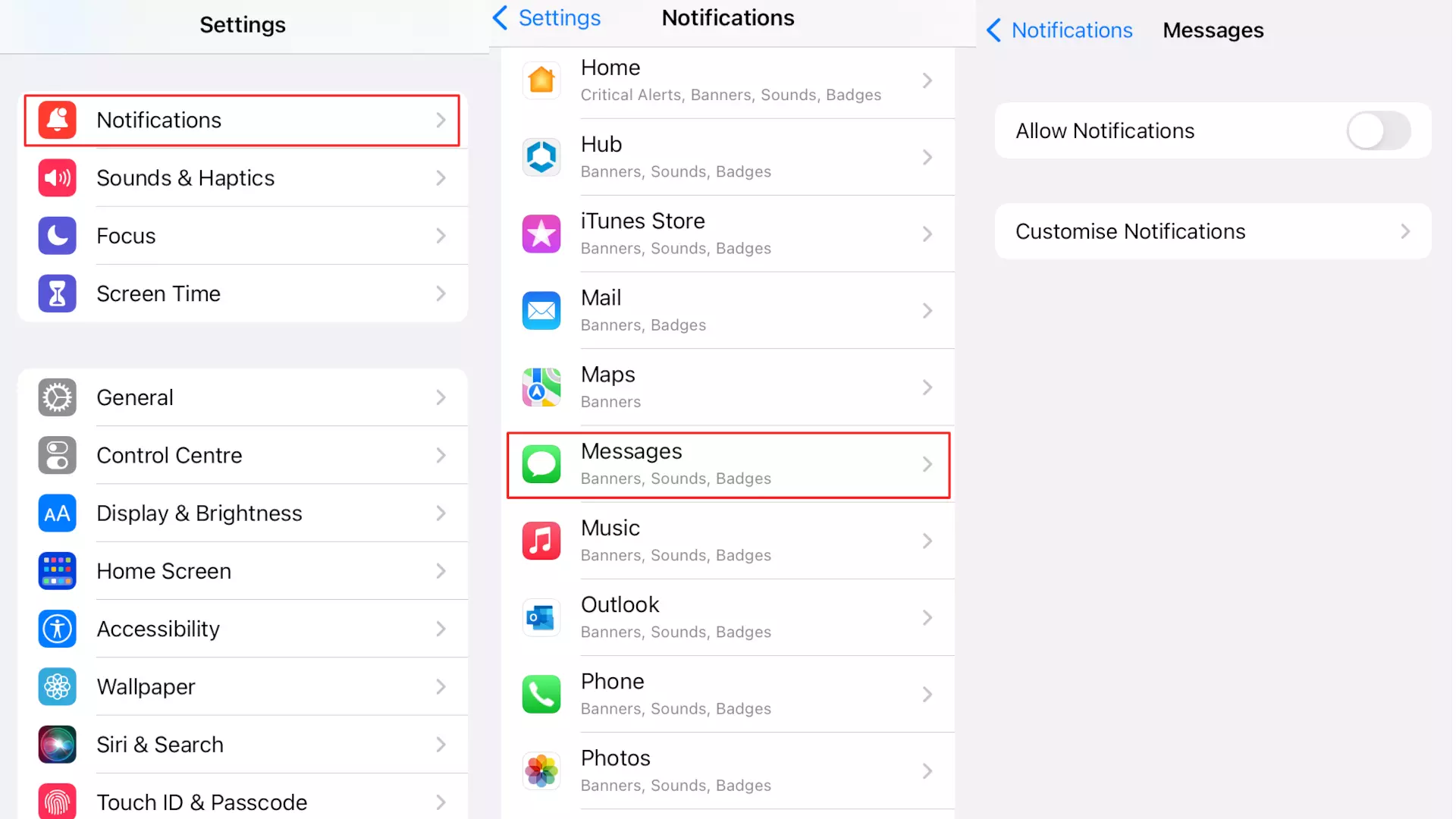 Configuración de las notificaciones de las aplicaciones en iOS