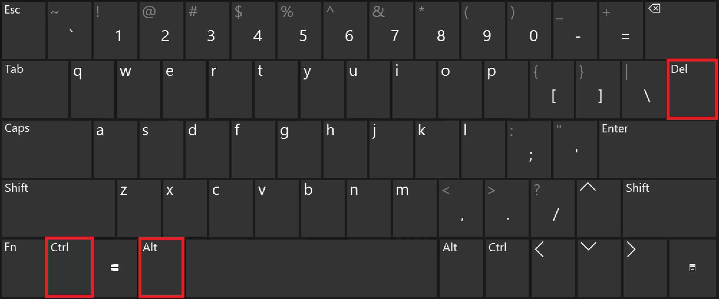 Atajo de teclado Ctrl + Alt + Supr en el teclado de Windows en inglés