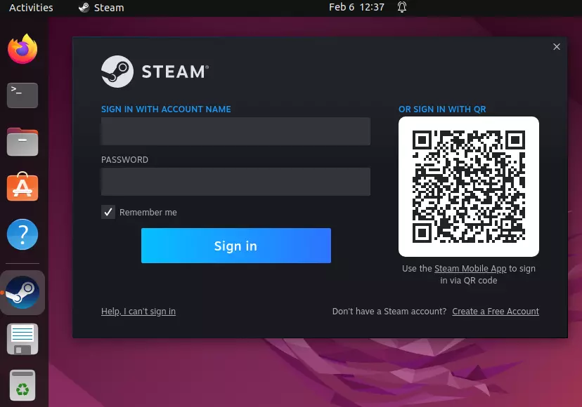 Cuadro de inicio de sesión de Steam en Ubuntu