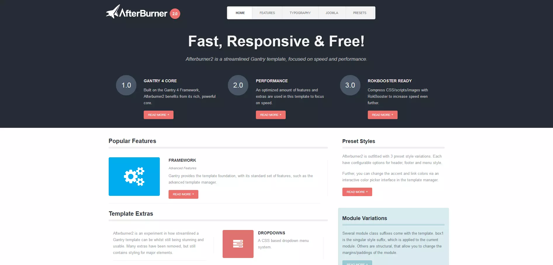 Captura de pantalla de la plantilla de Joomla Afterburner2