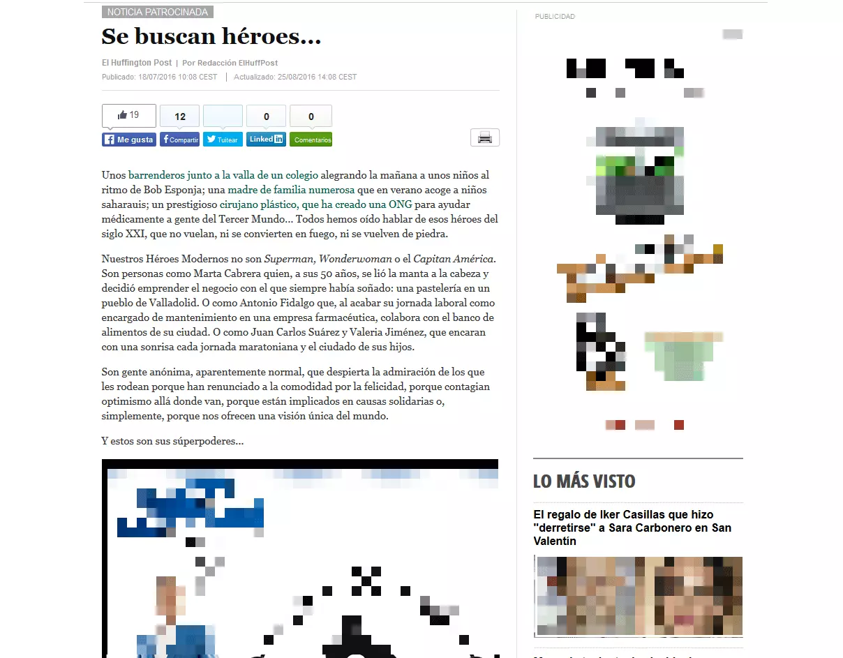 Captura de pantalla donde aparece una noticia patrocinada en The Huffington Post