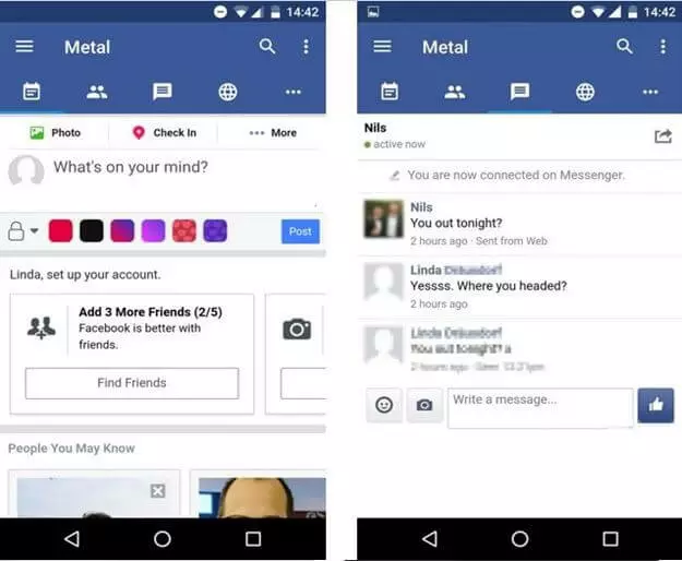 Messenger y timeline en Metal