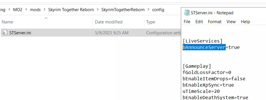 Servidor Skyrim Together: archivo de configuración STServer.ini