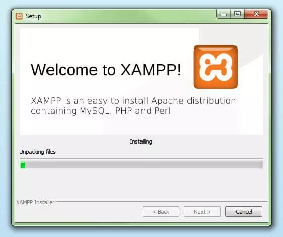 Instalar XAMPP: comienzo del proceso de instalación de XAMPP