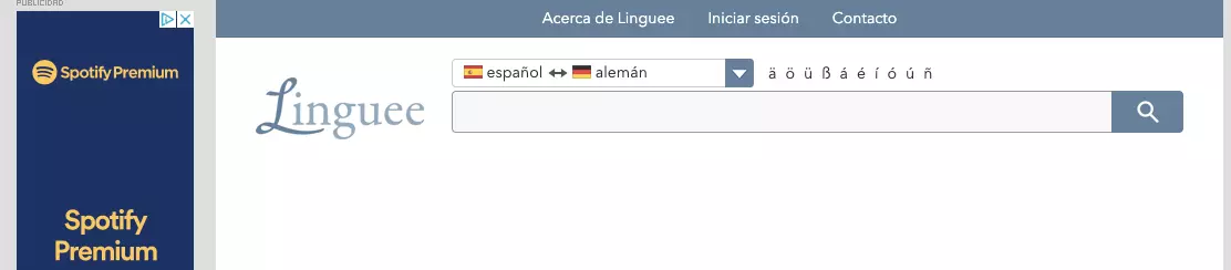 La foto muestra un banner publicitario de Spotify Premium en la página web de Linguee.es