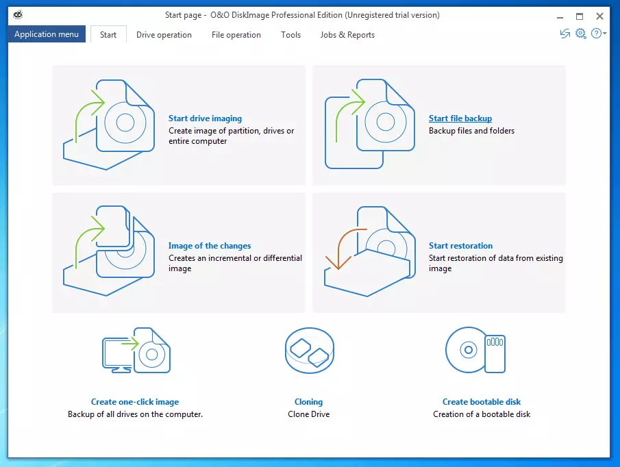 O&O DiskImage Professional 11.0: pantalla de inicio de la herramienta