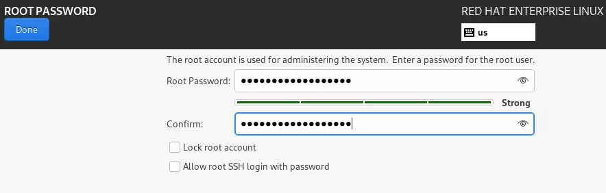 RHEL 9 Install: contraseña root