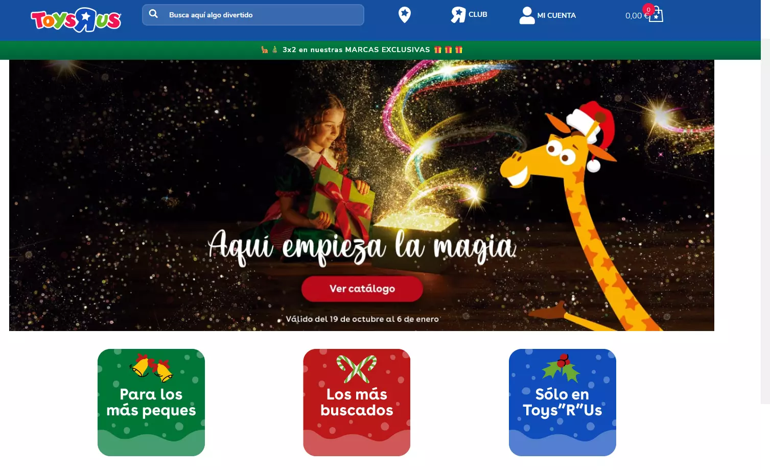 Captura de pantalla de la página de Toys R us para Navidades