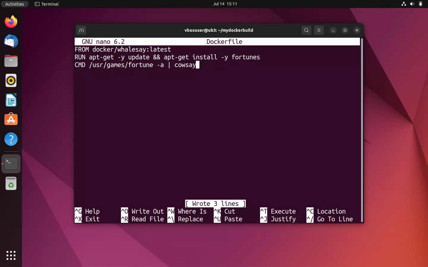 El editor de texto Nano en la terminal de Ubuntu