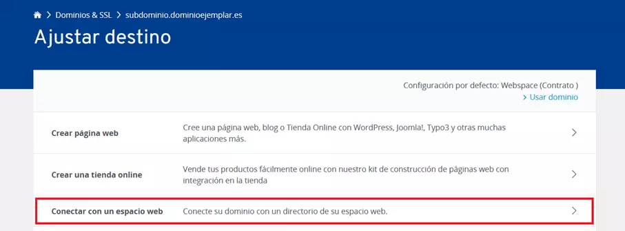 Conecta el subdominio al espacio web en el panel de IONOS Cloud