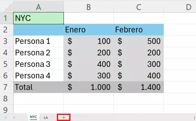 Crear una nueva hoja de cálculo para combinar