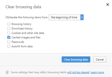 Ventana “Clear browsing data” (“Elimina datos de navegación”)