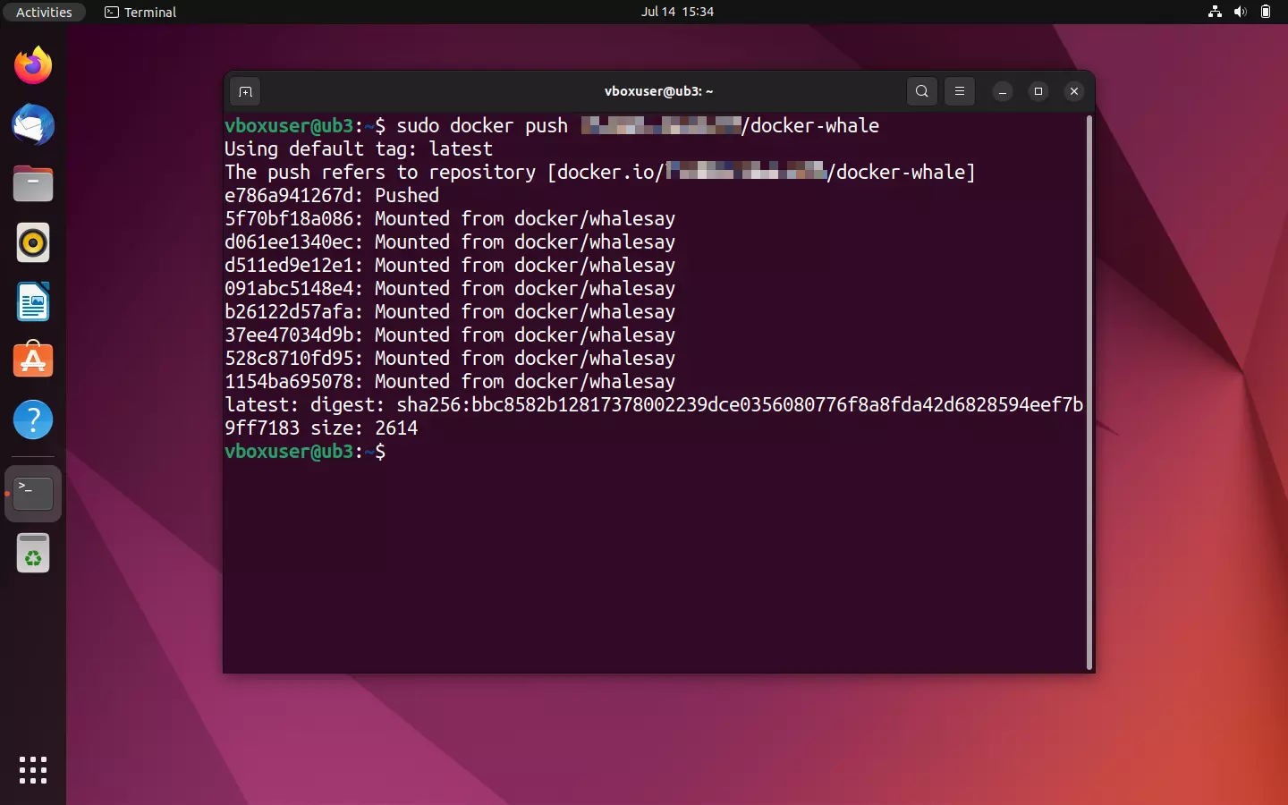 Terminal Ubuntu: notificación de estado tras subir la imagen