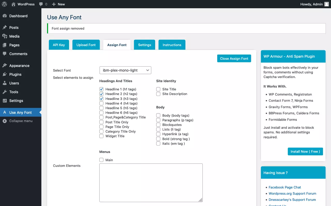 Asignar una fuente a los elementos HTML con el plugin “Use Any Font”