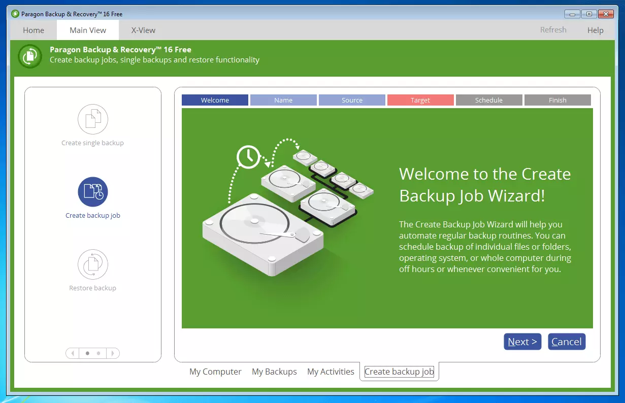 Paragon Backup & Recovery 16 Free: asistente de instalación backup job