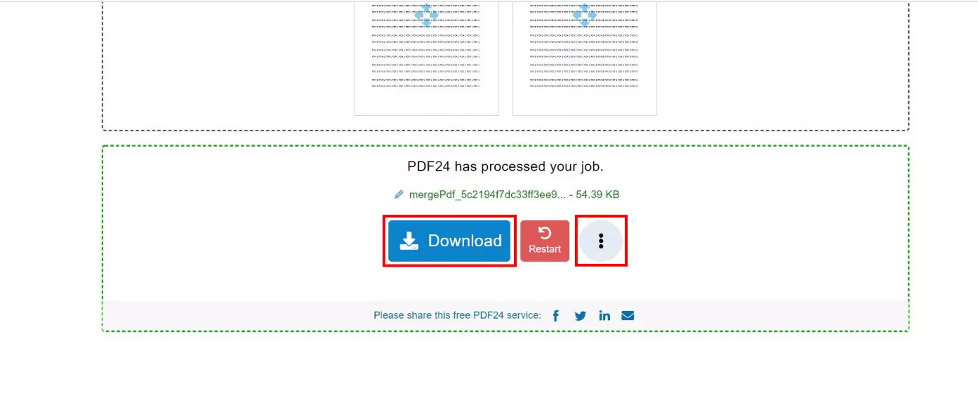 Vista de PDF24 Tools después de exportar el nuevo PDF