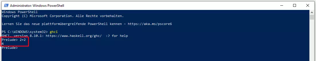 Ejemplo del Tutorial de Haskell en Windows PowerShell 