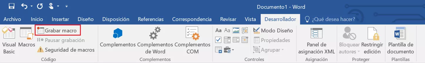 Word 2016: pestaña “Desarrollador”